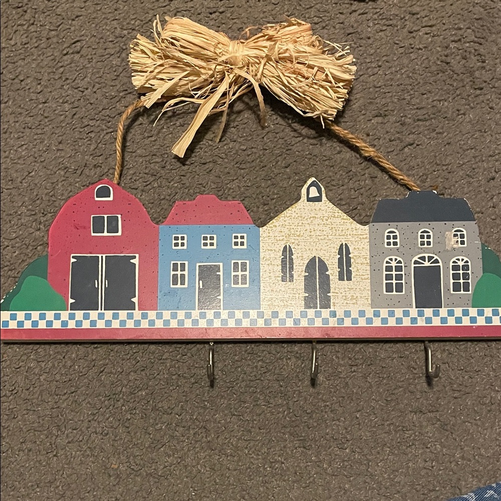 Avon Village House Wall Hook in Red, Blue, Cream, Gray